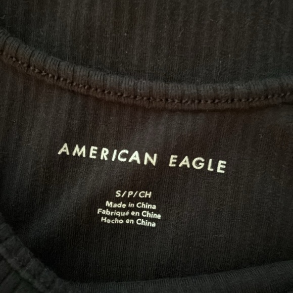 American Eagle Outfitters Black Ribbed Short Sleeve Bodysuit (Detachable Shrug) - Picture 2 of 3